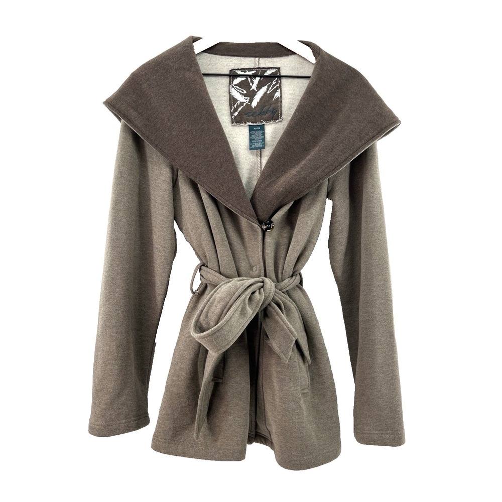 Sebby Sweatshirt Jacket XL Taupe Double Breasted Fleece Minimalist Soft Girl